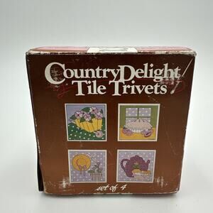 Vintage Giftco Country Delight Tile Ceramic Trivets Coaster Flower Cottagecore